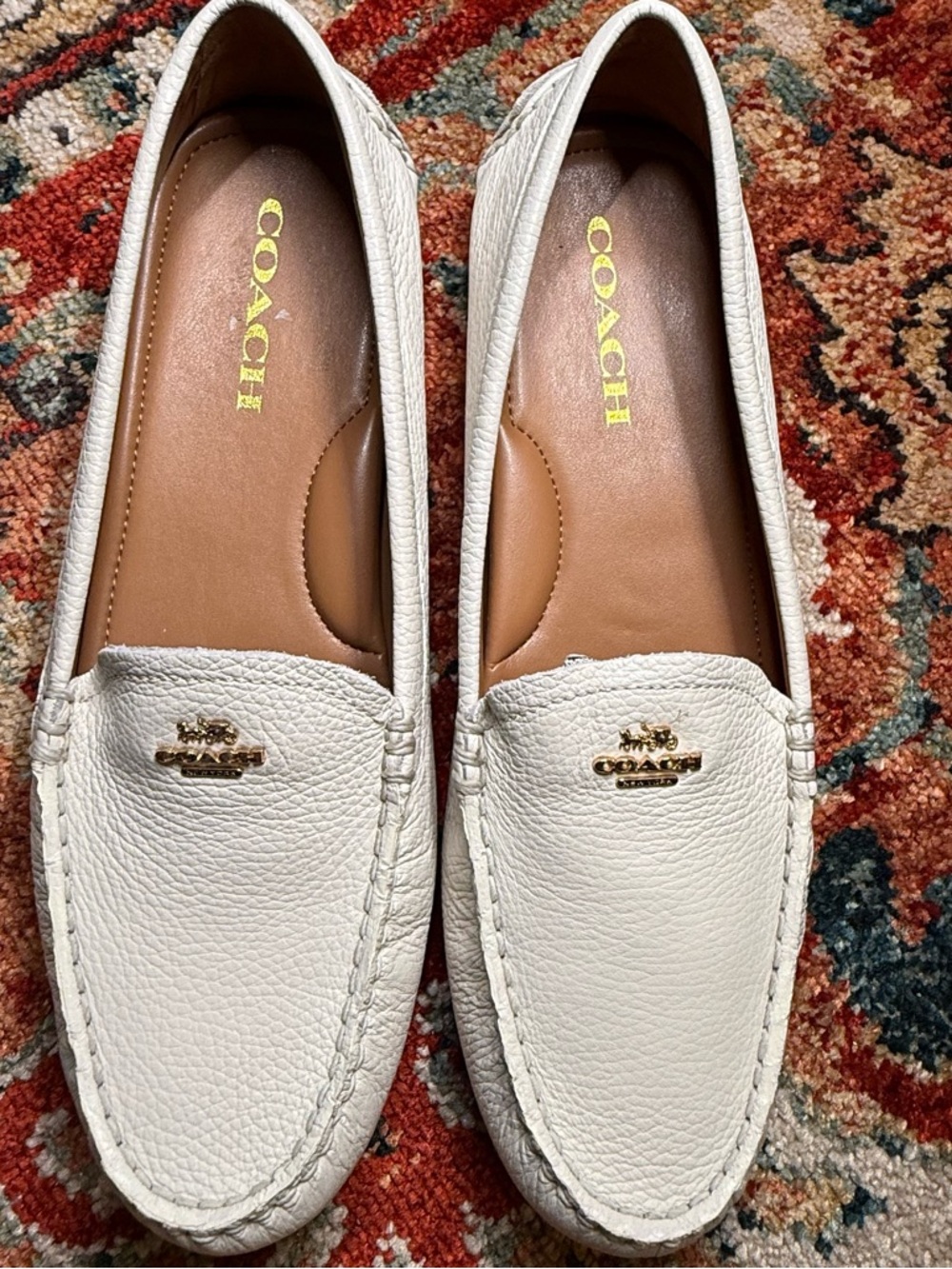 COACH White Leather Driving Loafers